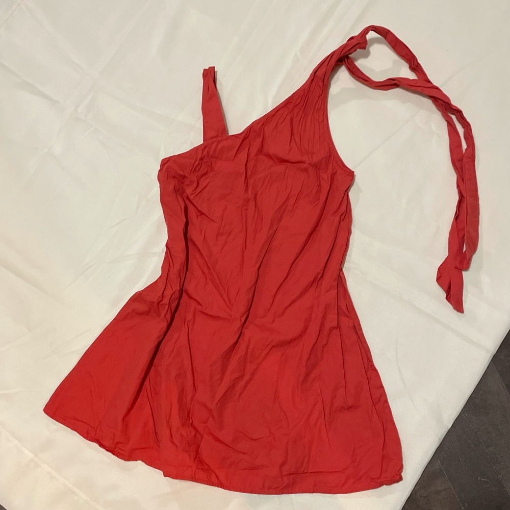 Orange One Shoulder Tie Dress